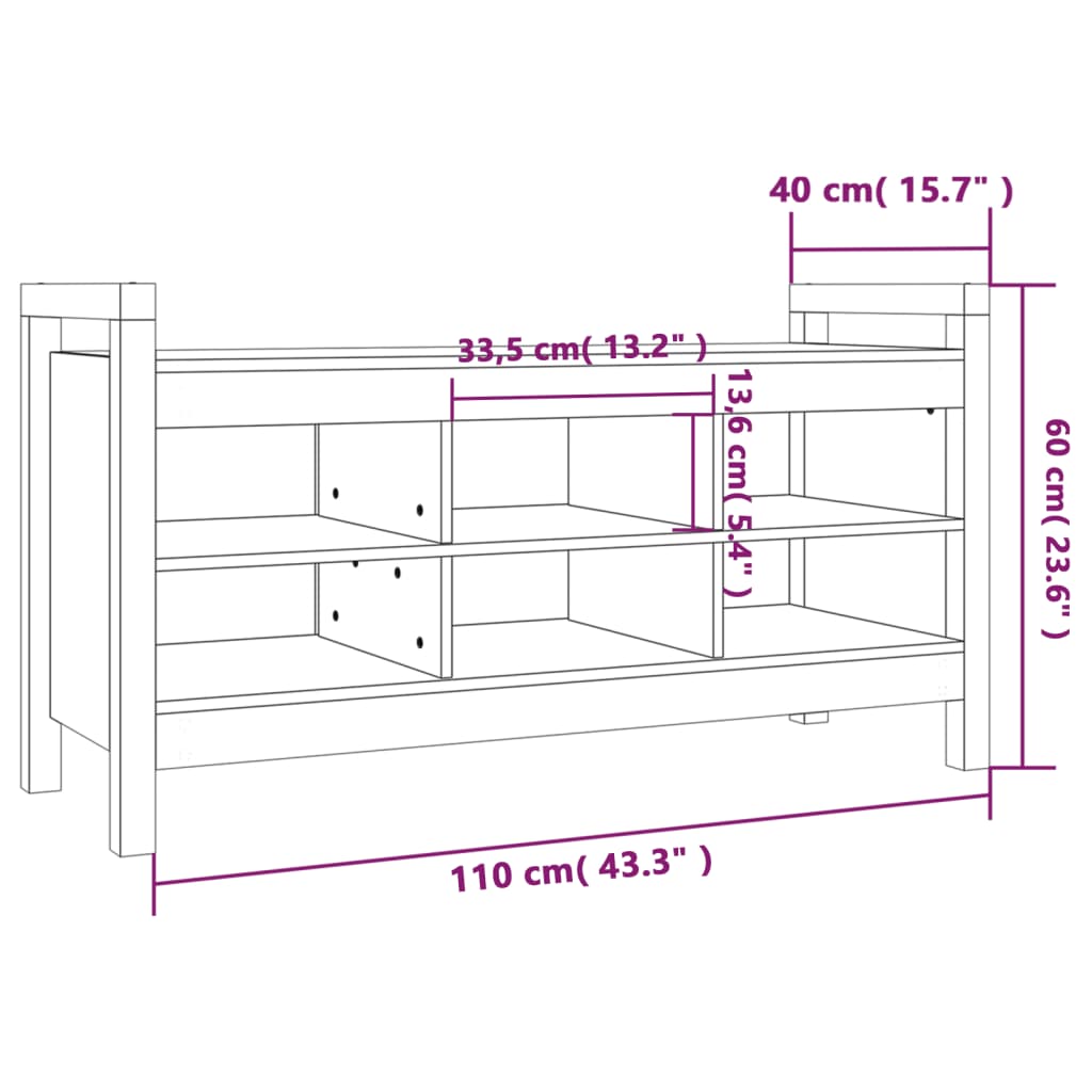 vidaXL Banc d'entrée Gris 110x40x60 cm Bois de pin massif