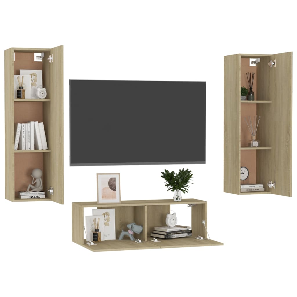 vidaXL Ensemble de meubles TV 3 pcs Chêne sonoma Bois d'ingénierie