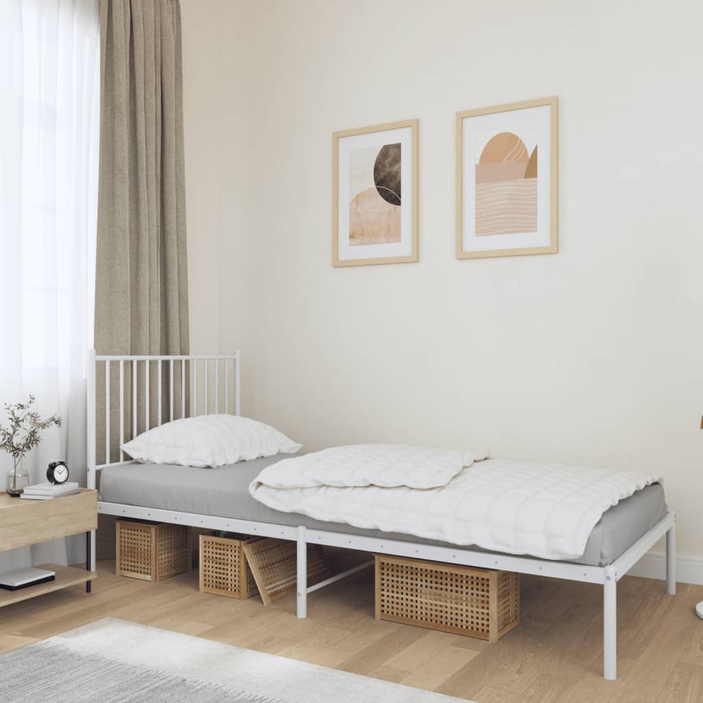 vidaXL Cadre de lit métal sans matelas avec tête de lit blanc 90x190cm