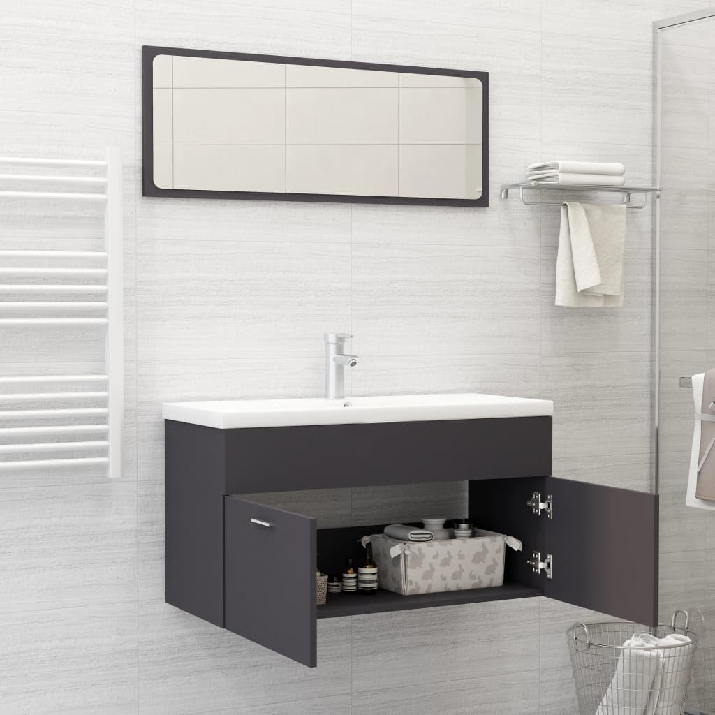 vidaXL Ensemble de meubles de salle de bain 2 pcs Gris Aggloméré