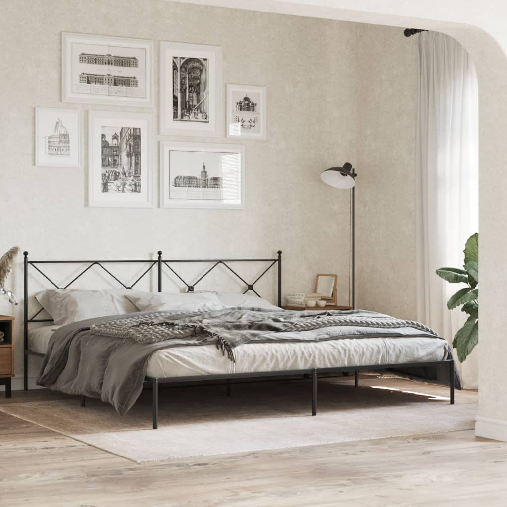 vidaXL Cadre de lit métal sans matelas avec tête de lit noir 200x200cm