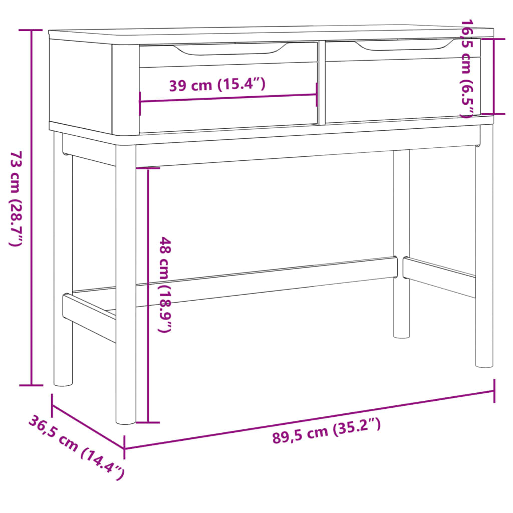 vidaXL Table console FLORO marron cire 89,5x36,5x73 cm pin massif