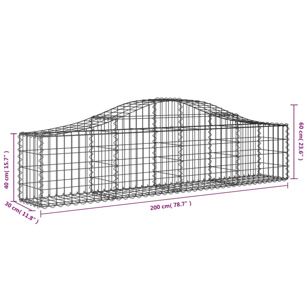 vidaXL Paniers à gabions arqués 7 pcs 200x30x40/60 cm Fer galvanisé