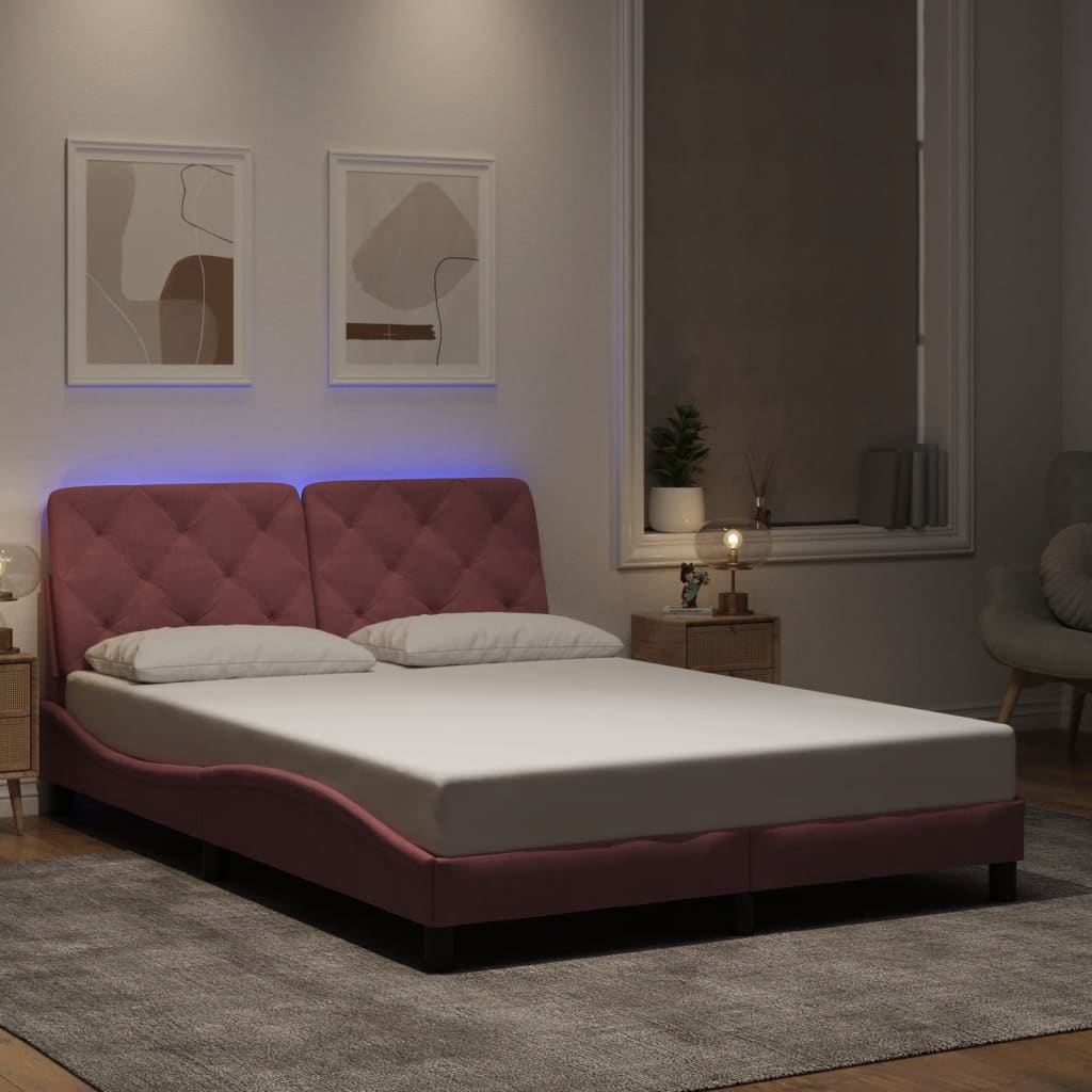 vidaXL Cadre de lit avec lumières LED rose 140x190 cm velours