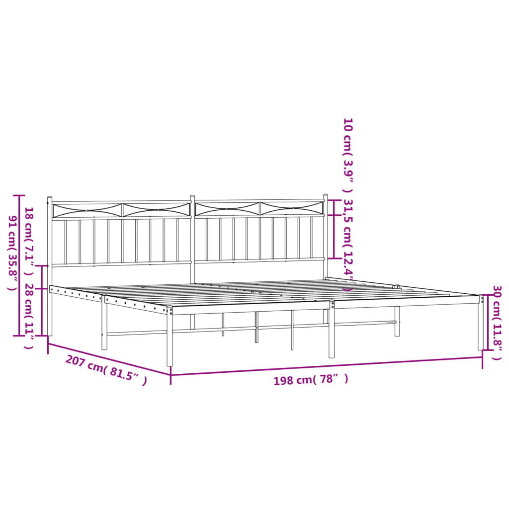 vidaXL Cadre de lit métal sans matelas et tête de lit blanc 193x203 cm