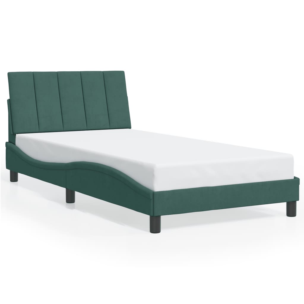 vidaXL Cadre de lit avec tête de lit Vert foncé 100x200 cm Velours