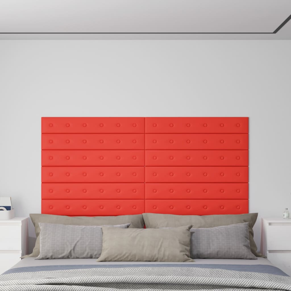 vidaXL Panneaux muraux 12 pcs Rouge 90x15 cm Similicuir 1,62 m²