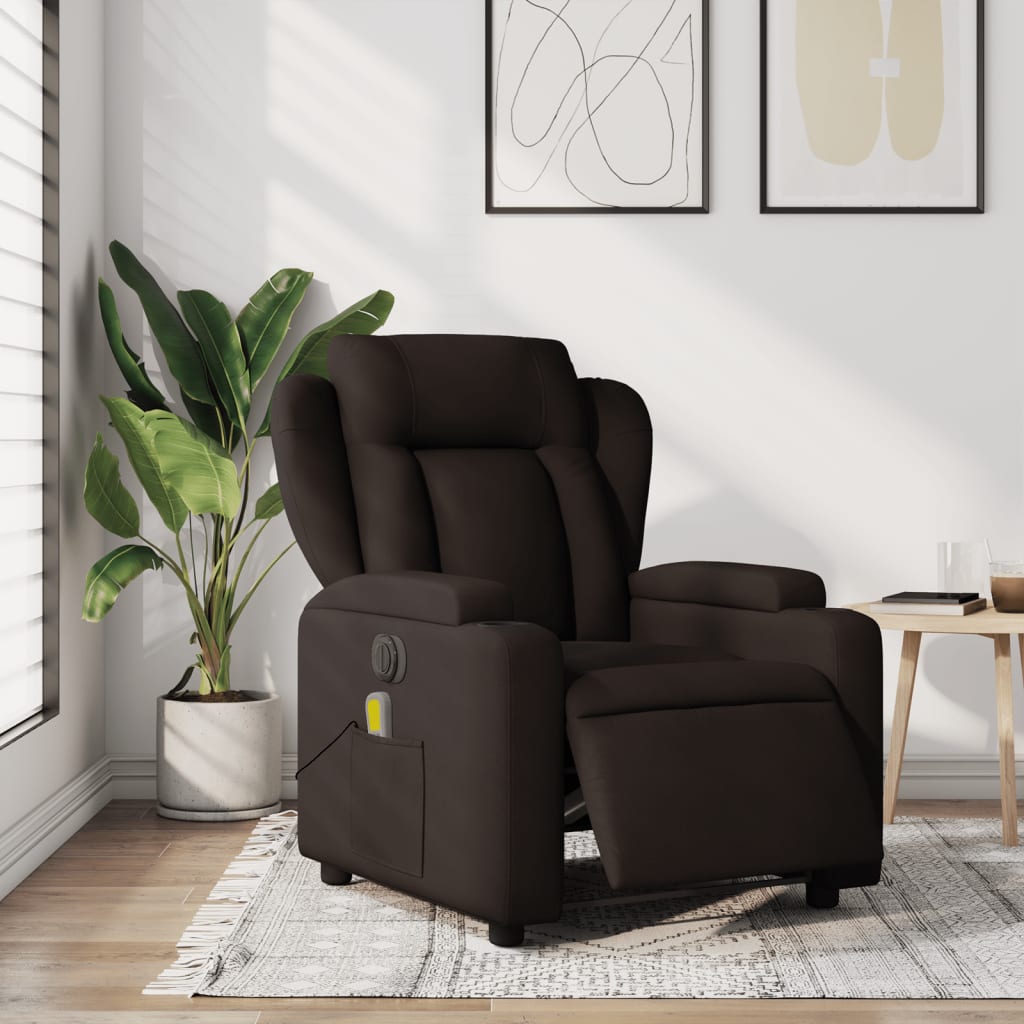 vidaXL Fauteuil de massage inclinable électrique Marron foncé Tissu