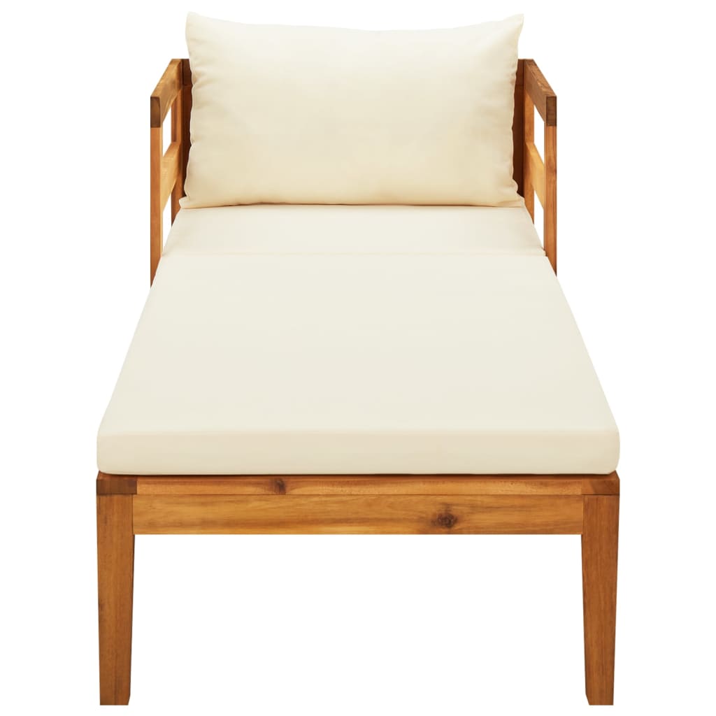 vidaXL Chaise longue avec coussins blanc crème Bois d'acacia solide