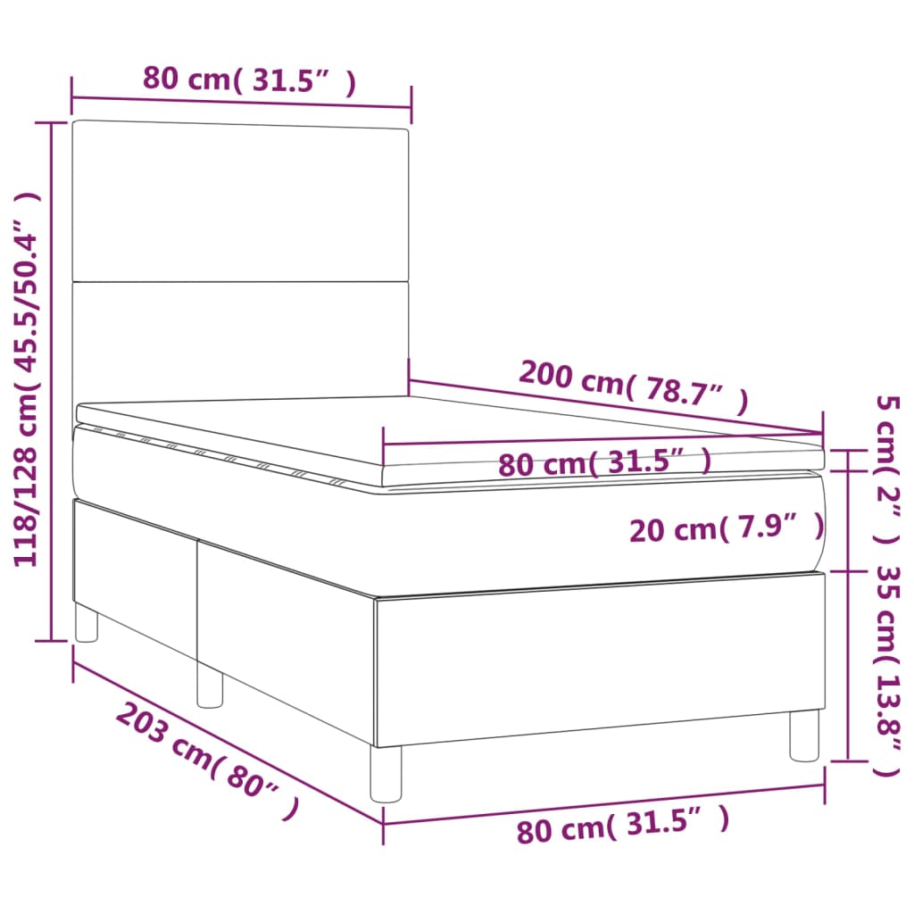 vidaXL Sommier à lattes de lit avec matelas Gris 80x200 cm Similicuir