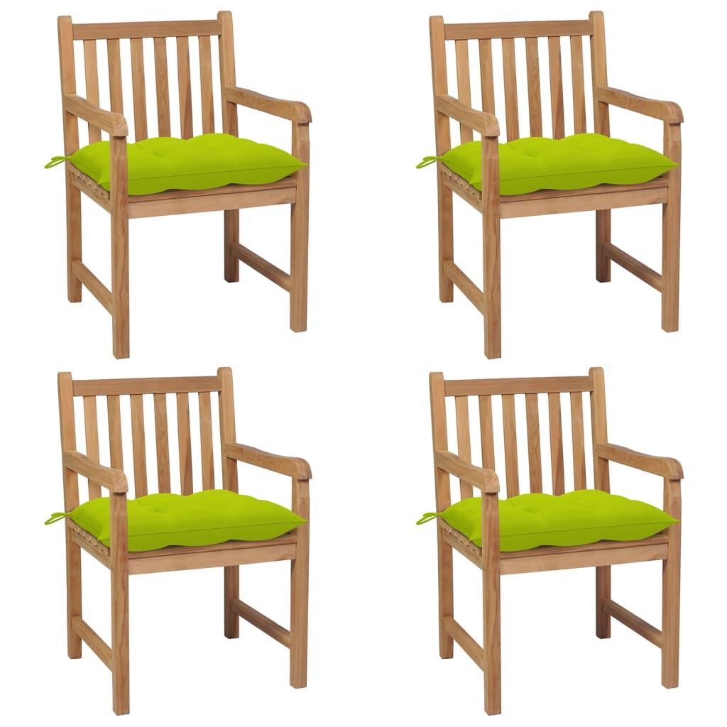 vidaXL Chaises de jardin 4 pcs avec coussins vert vif Teck solide
