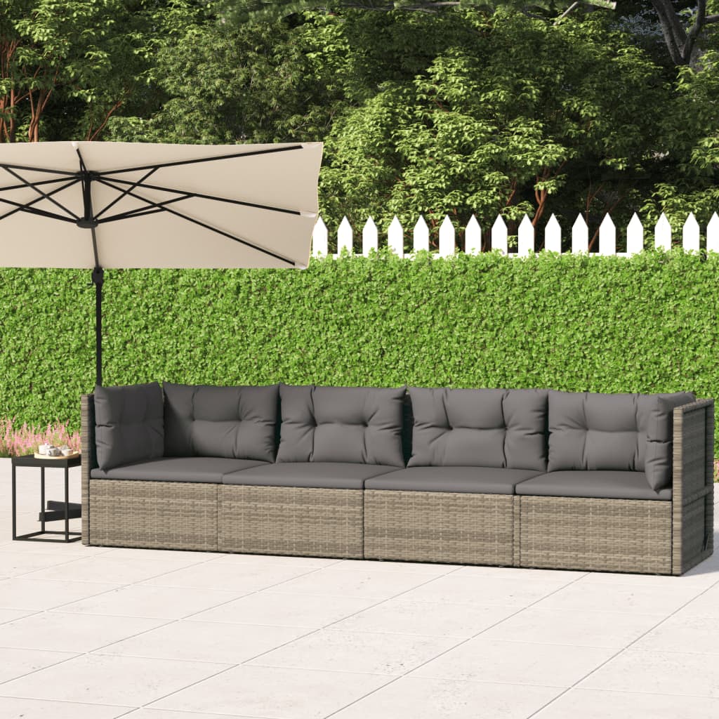 vidaXL Salon de jardin 4 pcs avec coussins Gris Résine tressée