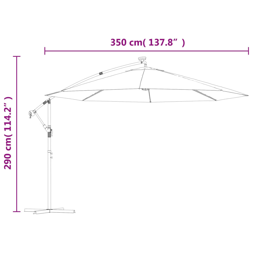 vidaXL Parasol de jardin en porte-à-feux et lumières LED mât en métal