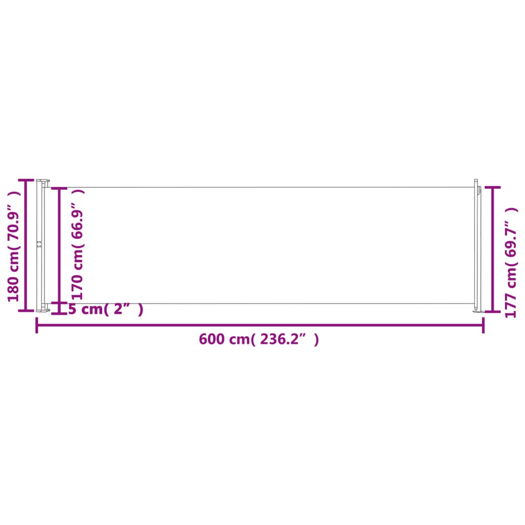 vidaXL Auvent latéral rétractable de patio 180x600 cm Marron