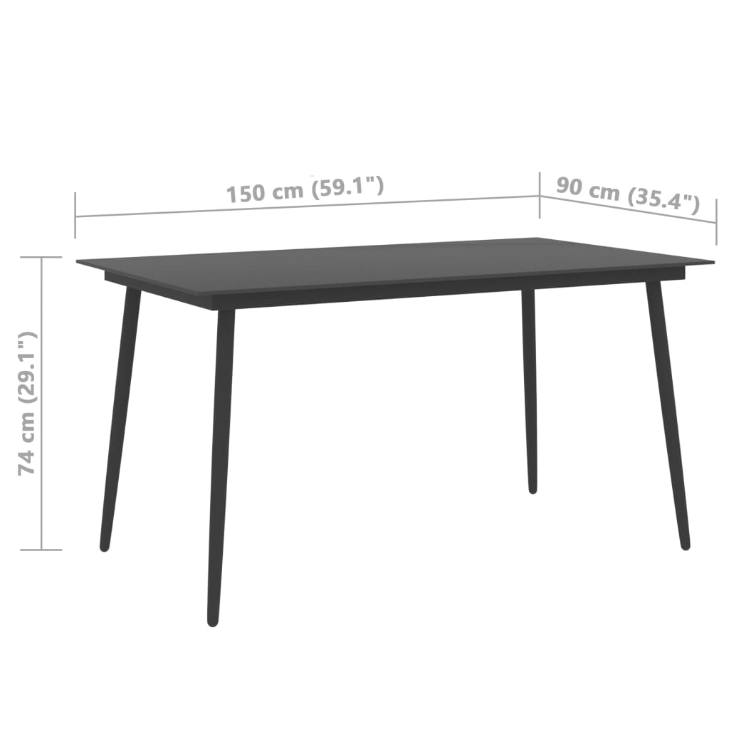 vidaXL Table à dîner de jardin Noir 150x90x74 cm Acier et verre