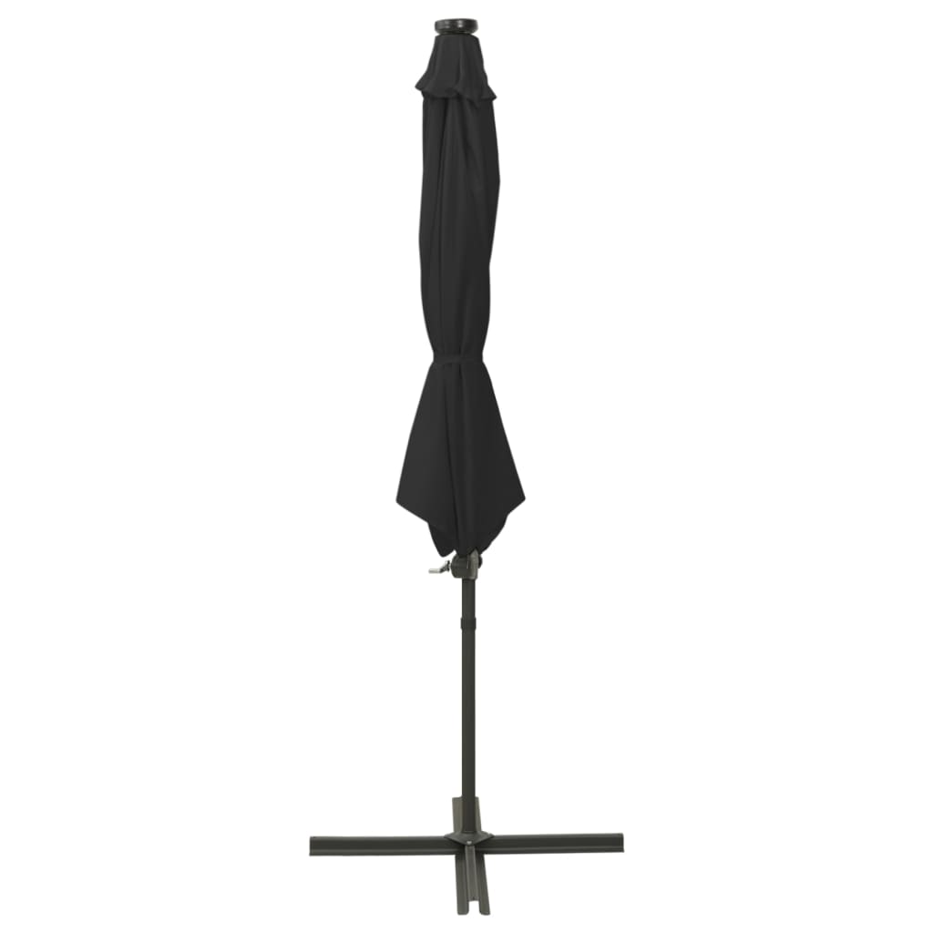 vidaXL Parasol de jardin en porte-à-faux et mât et lumières LED noir