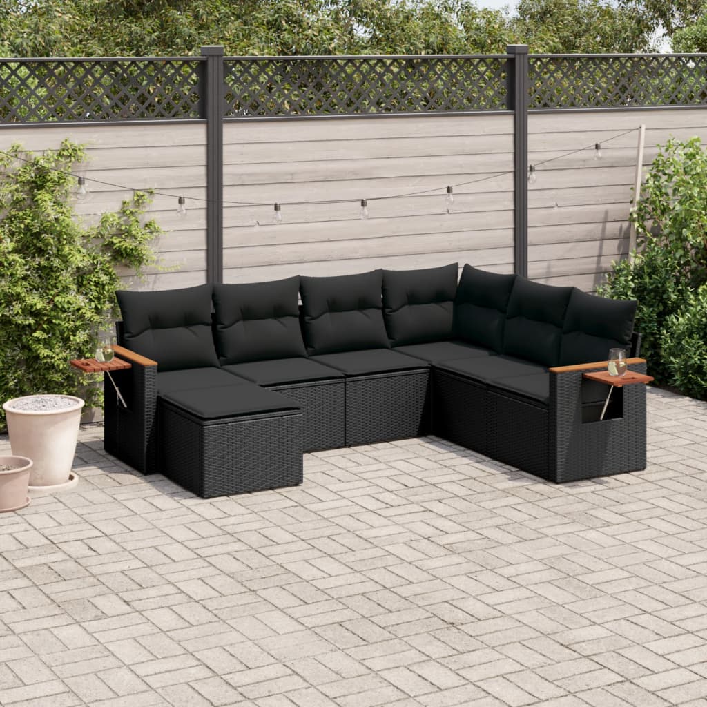 vidaXL Salon de jardin 7 pcs avec coussins noir résine tressée