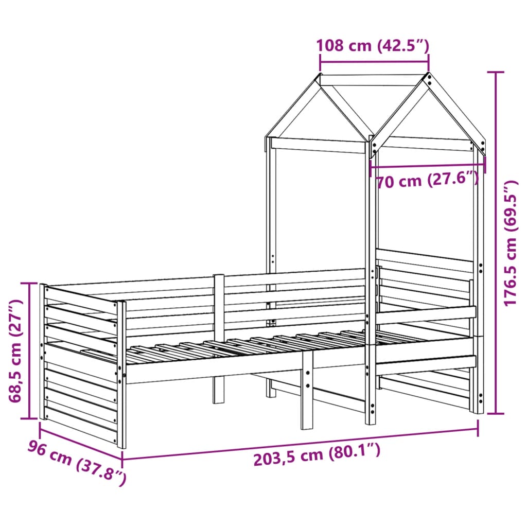 vidaXL Lit de jour avec toit sans matelas 90x200 cm bois massif