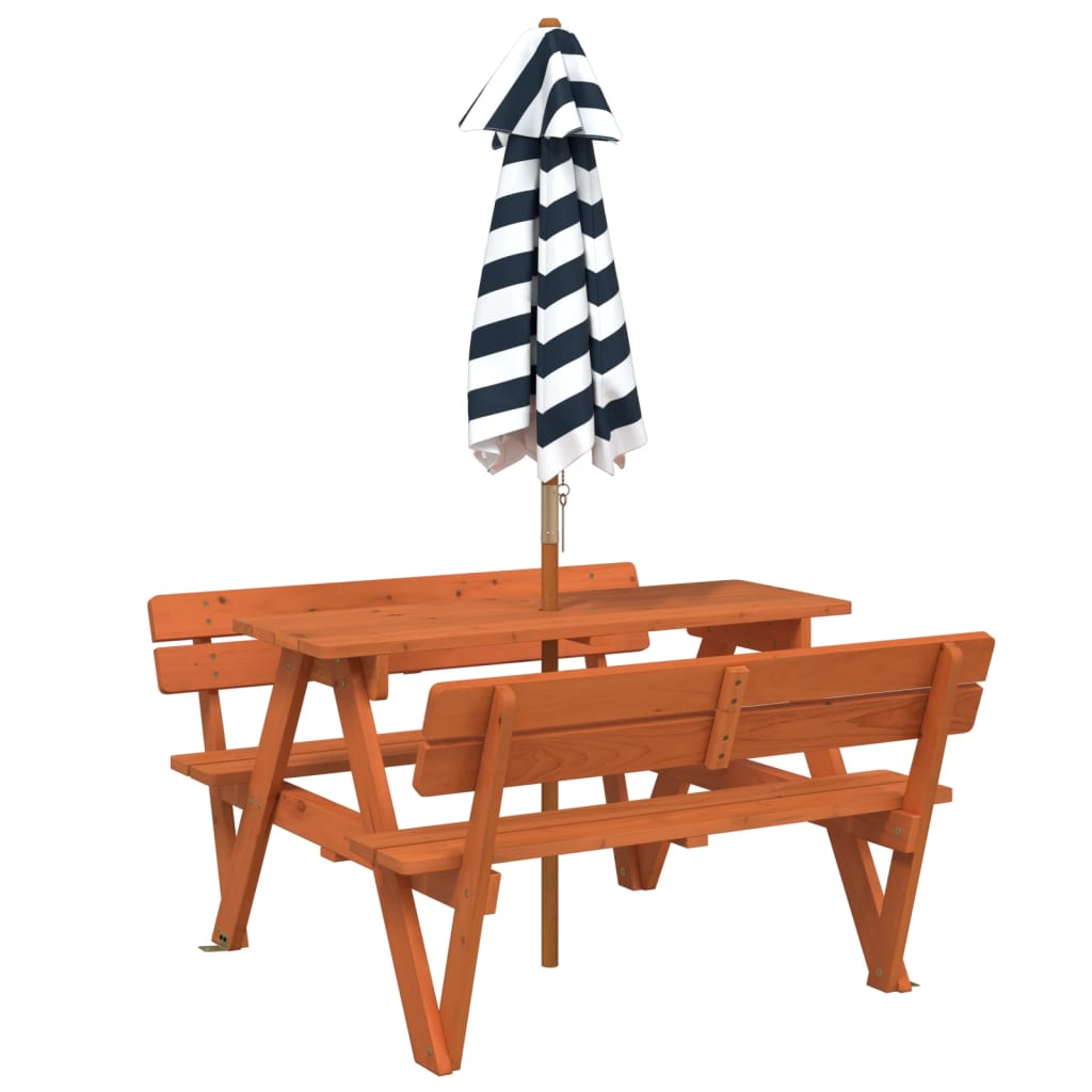 vidaXL Table de pique-nique pour 4 enfants avec parasol bois de sapin