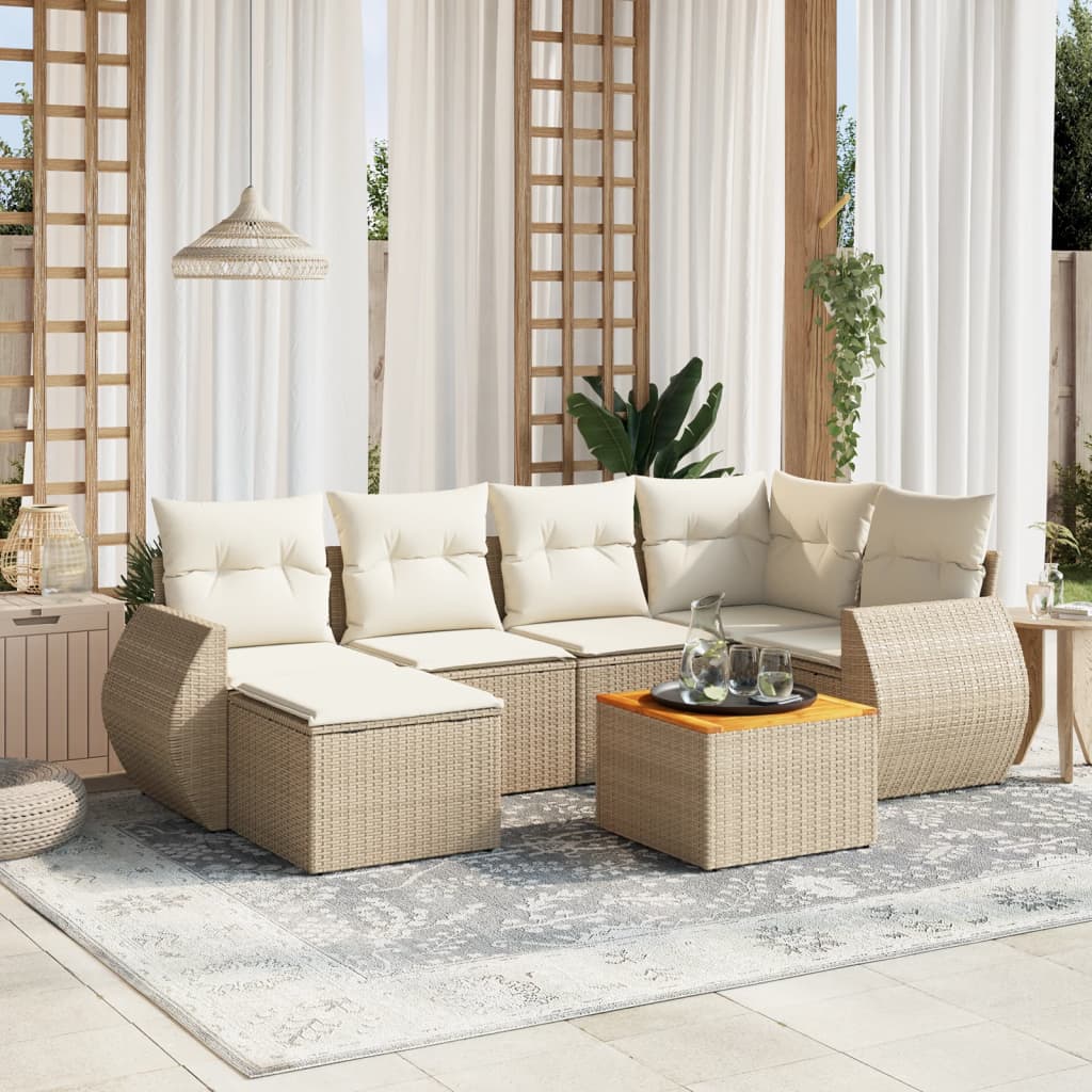 vidaXL Salon de jardin avec coussins 7 pcs beige résine tressée