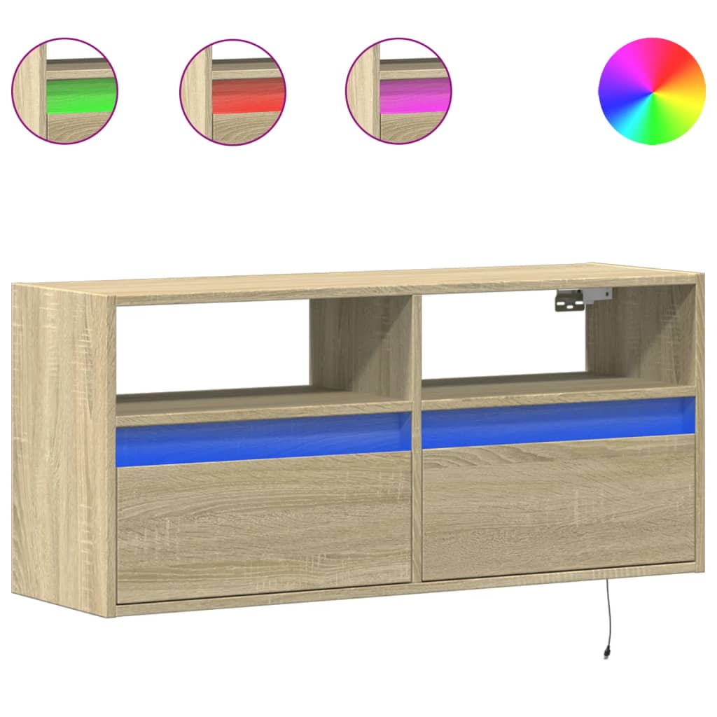 vidaXL Meuble TV mural avec lumières LED chêne sonoma 100x31x45 cm