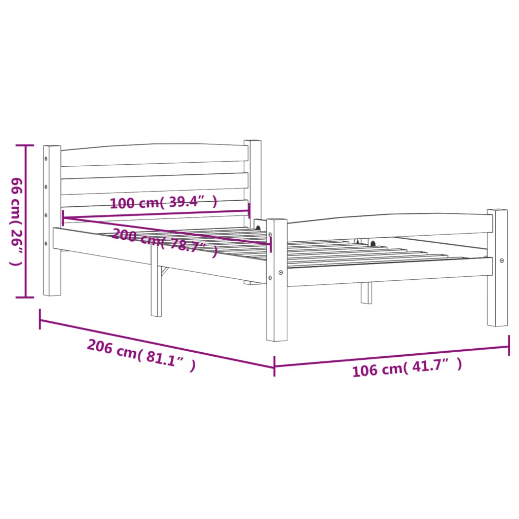 vidaXL Cadre de lit Bois de pin massif 100x200 cm