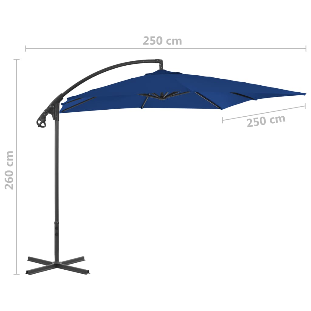 vidaXL Parasol de jardin en porte-à-faux avec mât en acier azuré