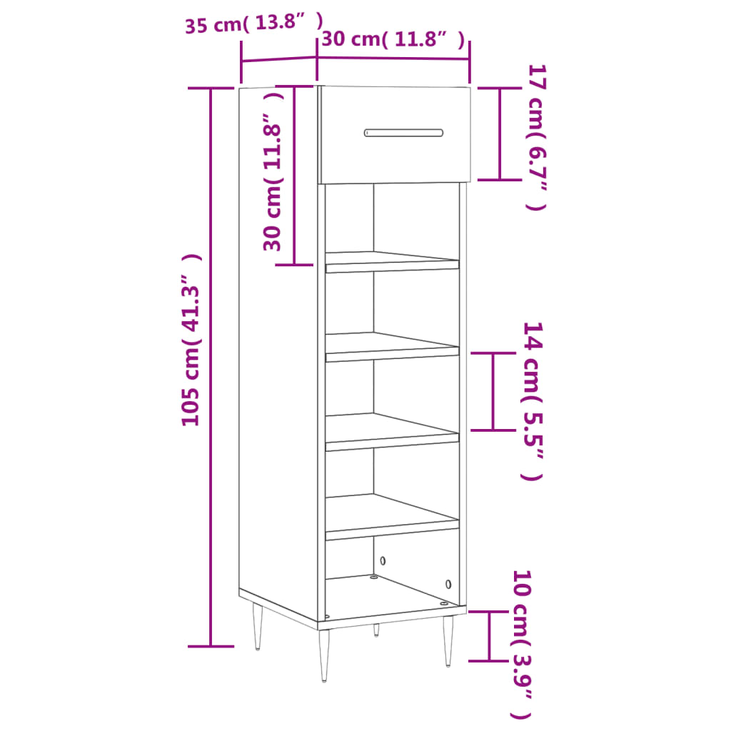 vidaXL Meuble à chaussures chêne fumé 30x35x105 cm bois d'ingénierie