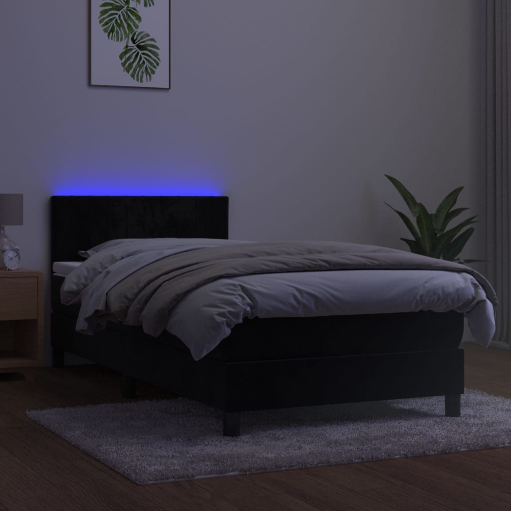 vidaXL Sommier à lattes de lit avec matelas et LED Noir 90x190 cm