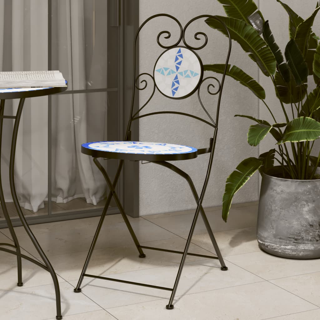 vidaXL Chaises de bistro pliables lot de 2 bleu et blanc céramique