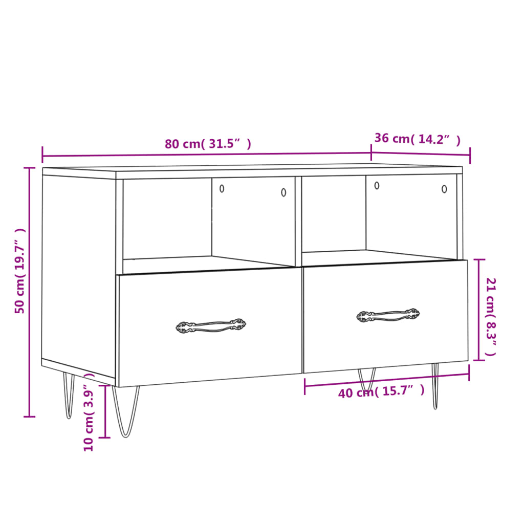 vidaXL Meuble TV Gris béton 80x36x50 cm Bois d'ingénierie