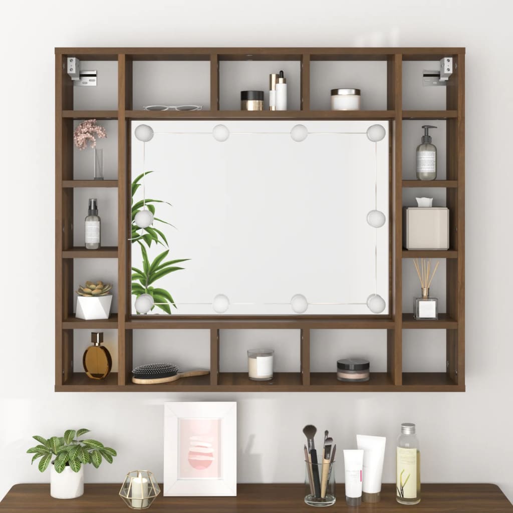 vidaXL Armoire à miroir avec LED Chêne marron 91x15x76,5 cm