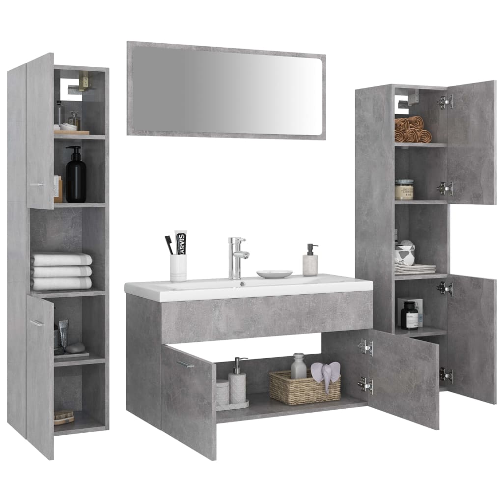 vidaXL Ensemble de meubles de salle de bain Gris béton Aggloméré