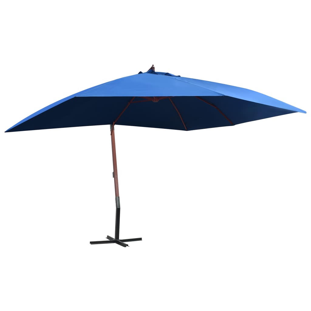 vidaXL Parasol suspendu avec mât en bois 400x300 cm Bleu