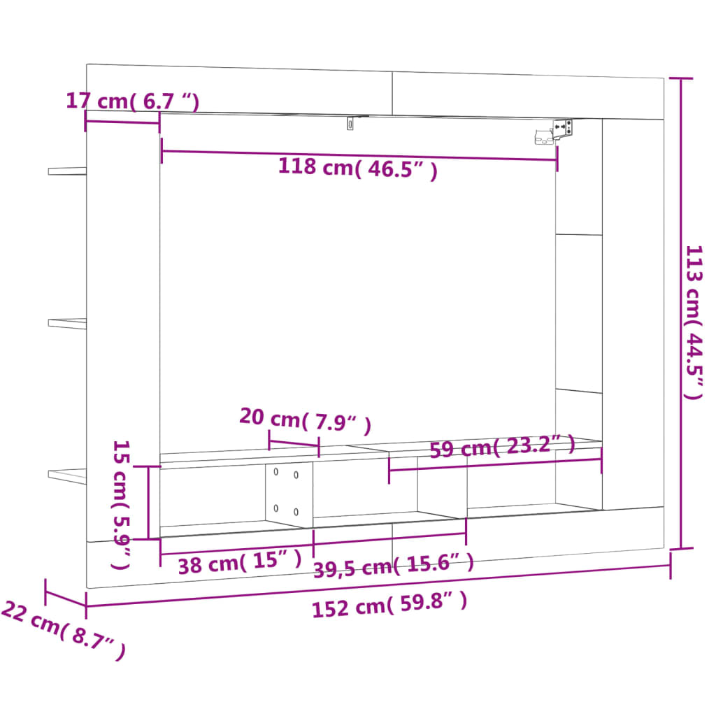 vidaXL Meuble TV sonoma gris 152x22x113 cm bois d'ingénierie