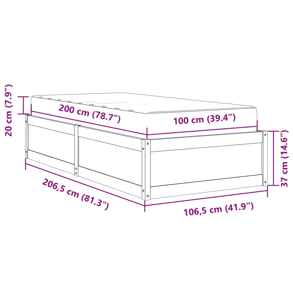 vidaXL Lit avec matelas blanc 100x200 cm bois massif de pin