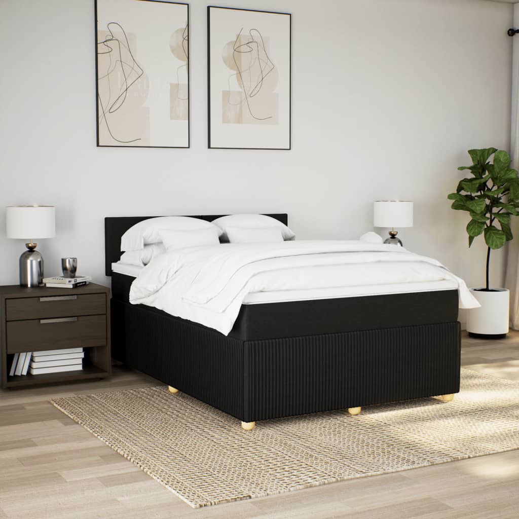 vidaXL Sommier à lattes de lit avec matelas Noir 140x200 cm Tissu