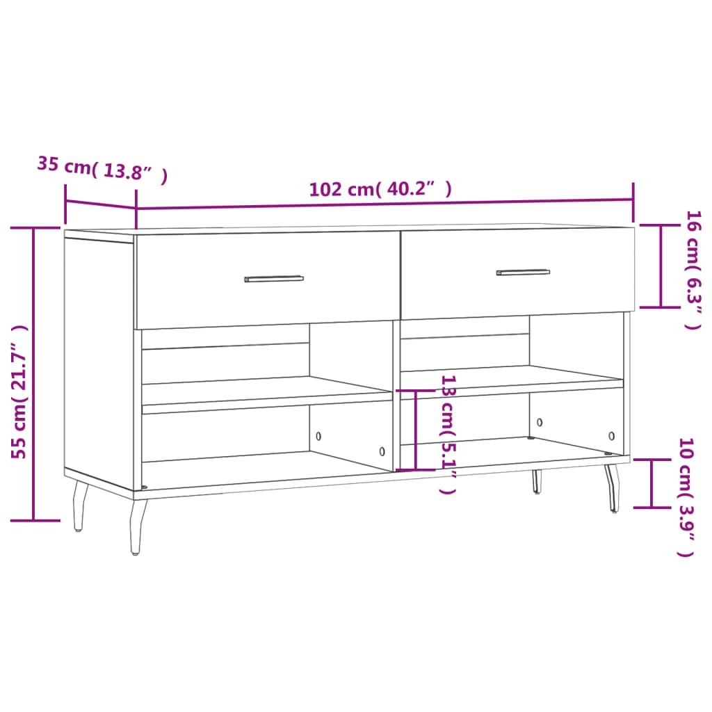 vidaXL Banc à chaussures blanc 102x35x55 cm bois d'ingénierie