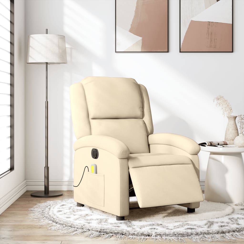 vidaXL Fauteuil inclinable de massage électrique crème tissu