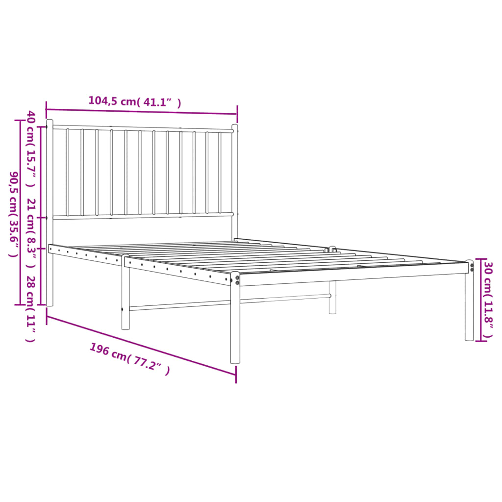 vidaXL Cadre de lit métal sans matelas et tête de lit blanc 100x190 cm