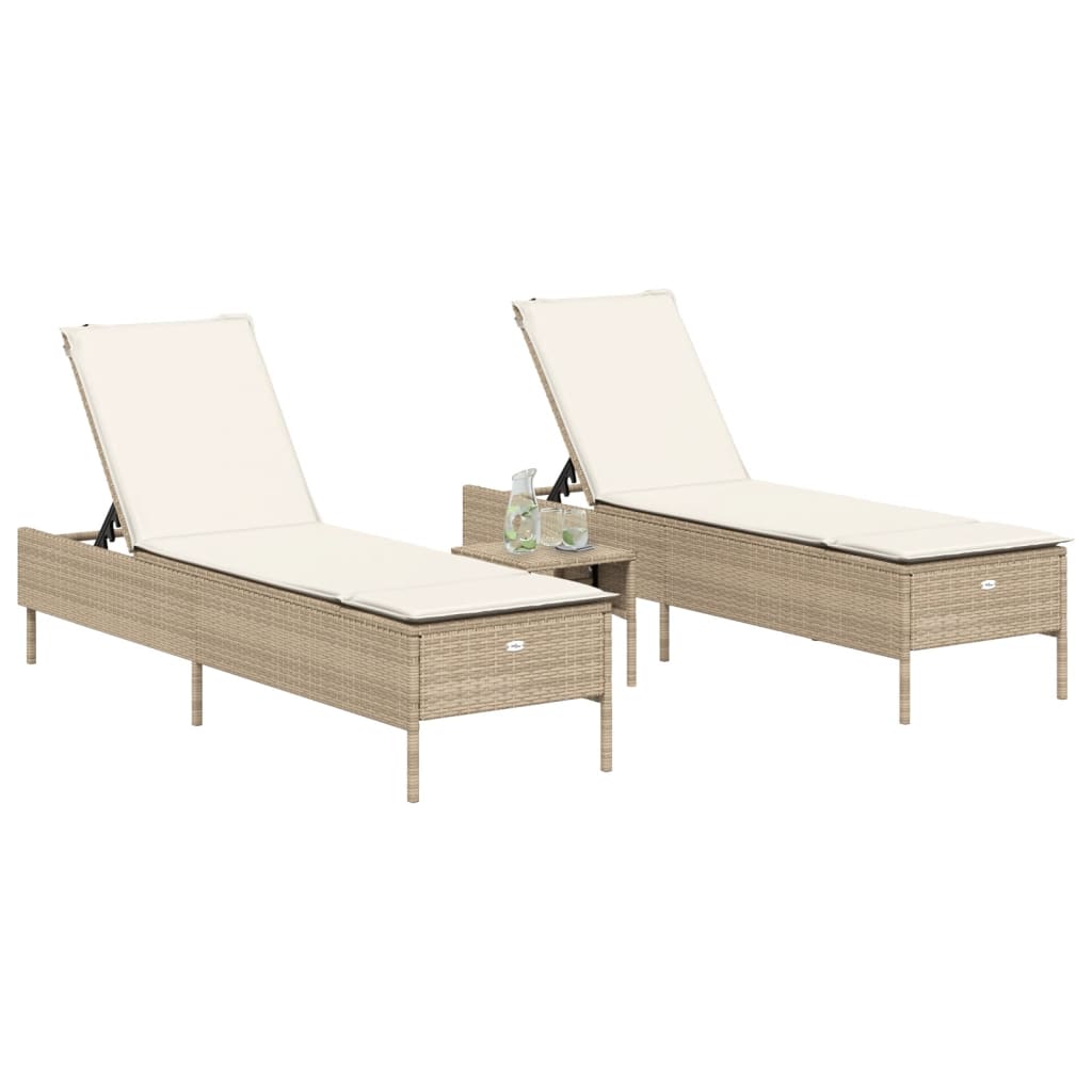 vidaXL Chaises longues avec coussins lot de 2 beige résine tressée