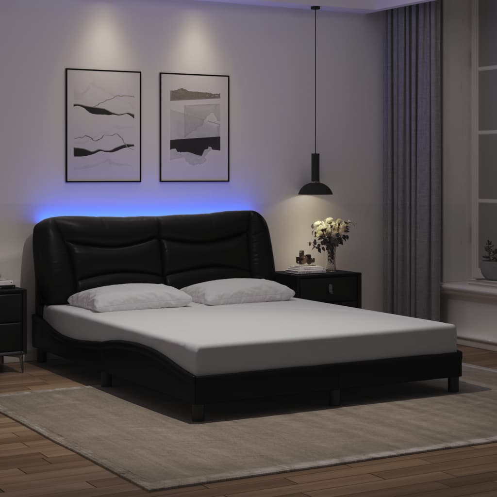 vidaXL Cadre de lit avec lumières LED noir 160x200 cm similicuir