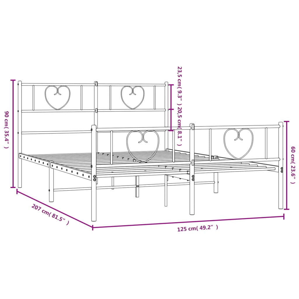 vidaXL Cadre de lit métal sans matelas avec pied de lit noir 120x200cm