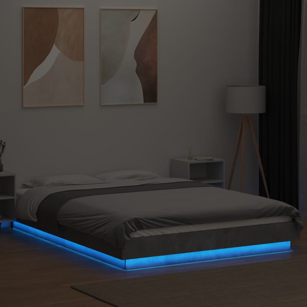 vidaXL Cadre de lit avec lumières LED gris béton 135x190 cm