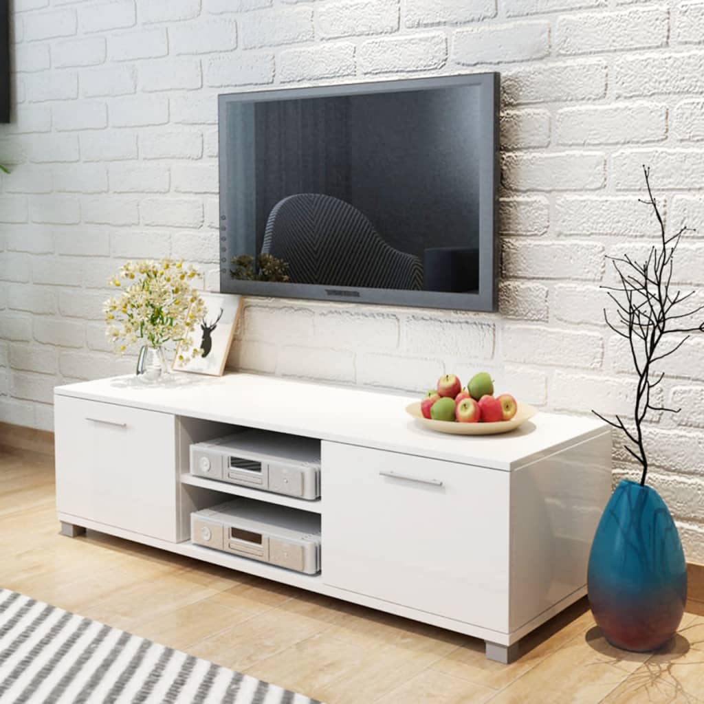 vidaXL Meuble TV à haute brillance blanc 120 x 40,3 x 34,7 cm