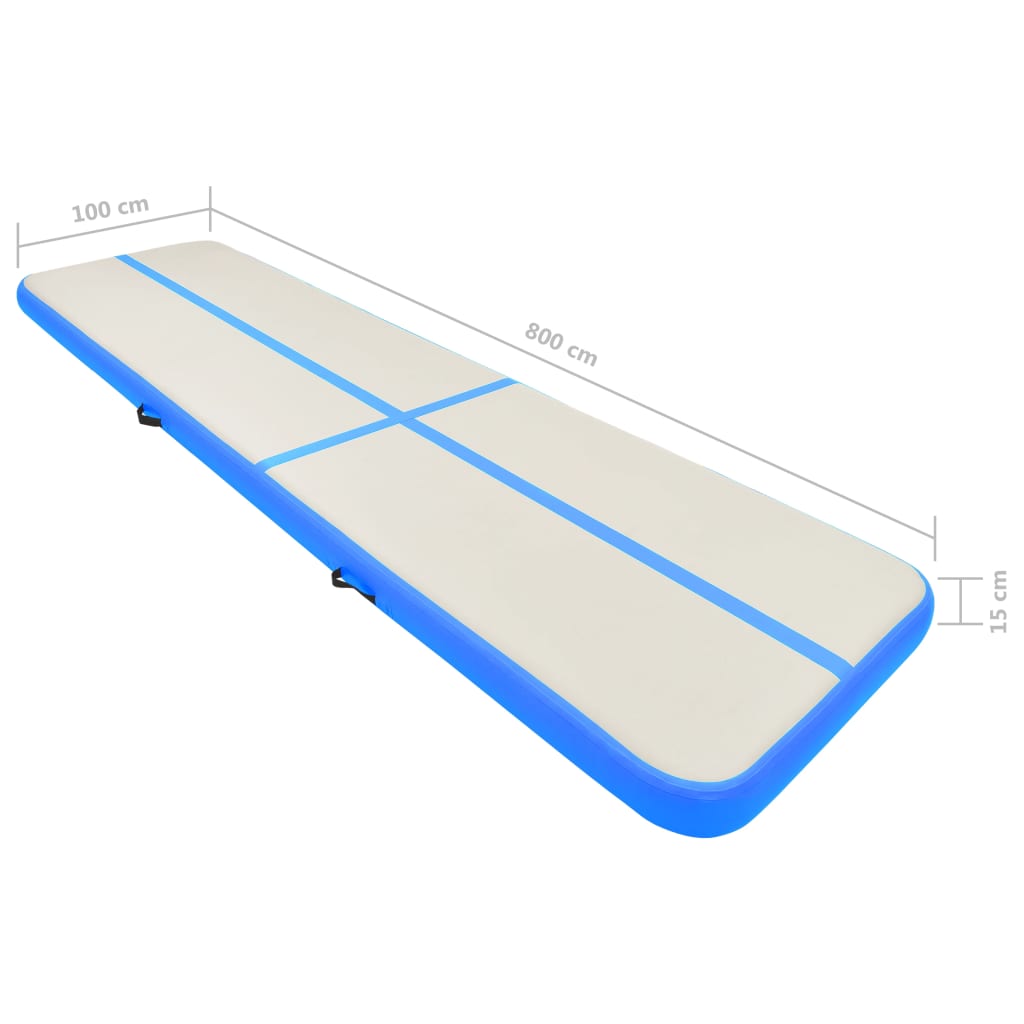 vidaXL Tapis gonflable de gymnastique avec pompe 800x100x15cm PVC Bleu