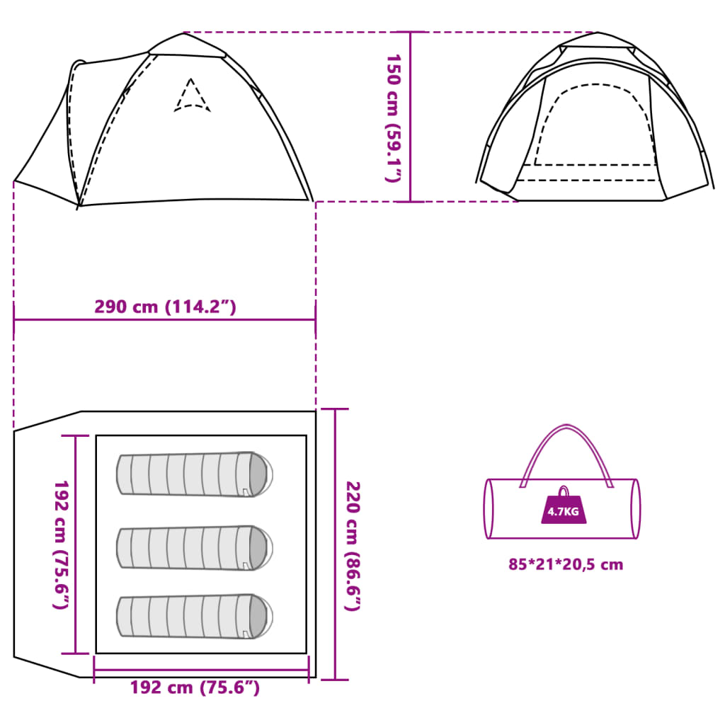 vidaXL Tente de camping à dôme 3 personnes bleu libération rapide