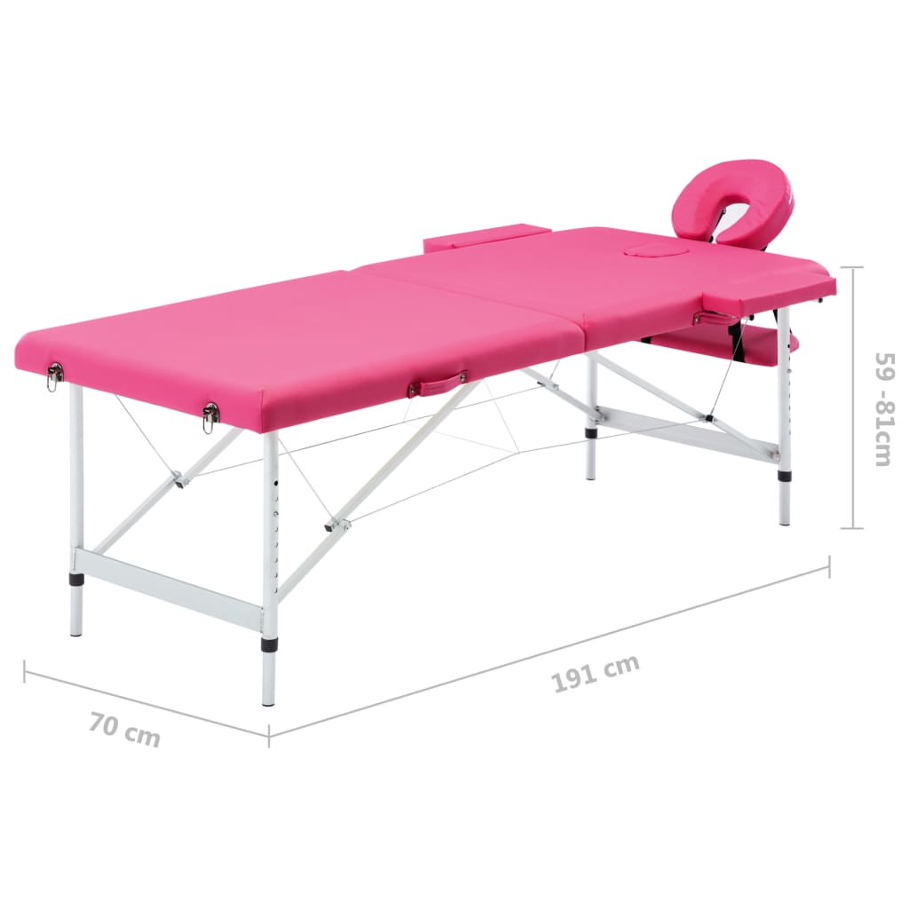 vidaXL Table de massage pliable 2 zones Aluminium Rose