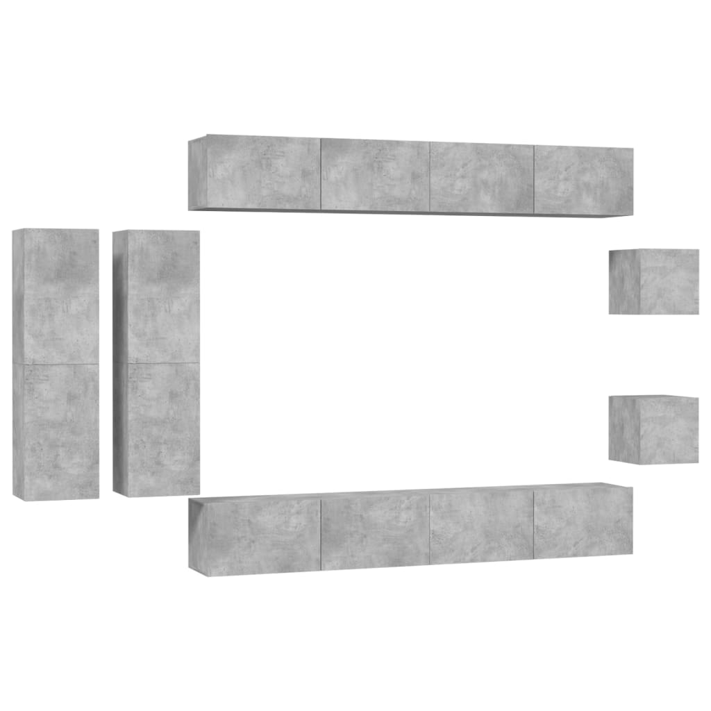 vidaXL Ensemble de meubles TV 8 pcs Gris béton Bois d'ingénierie