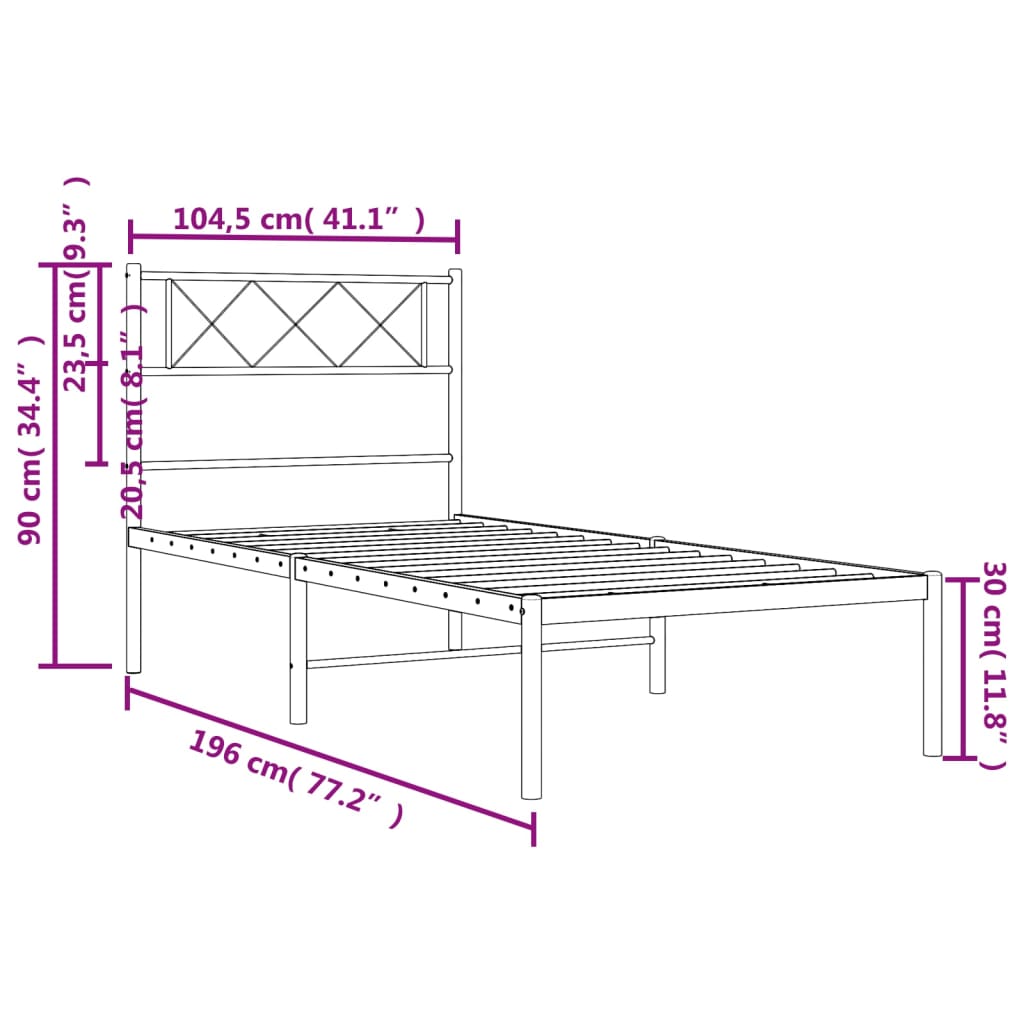 vidaXL Cadre de lit métal sans matelas avec tête de lit noir 100x190cm